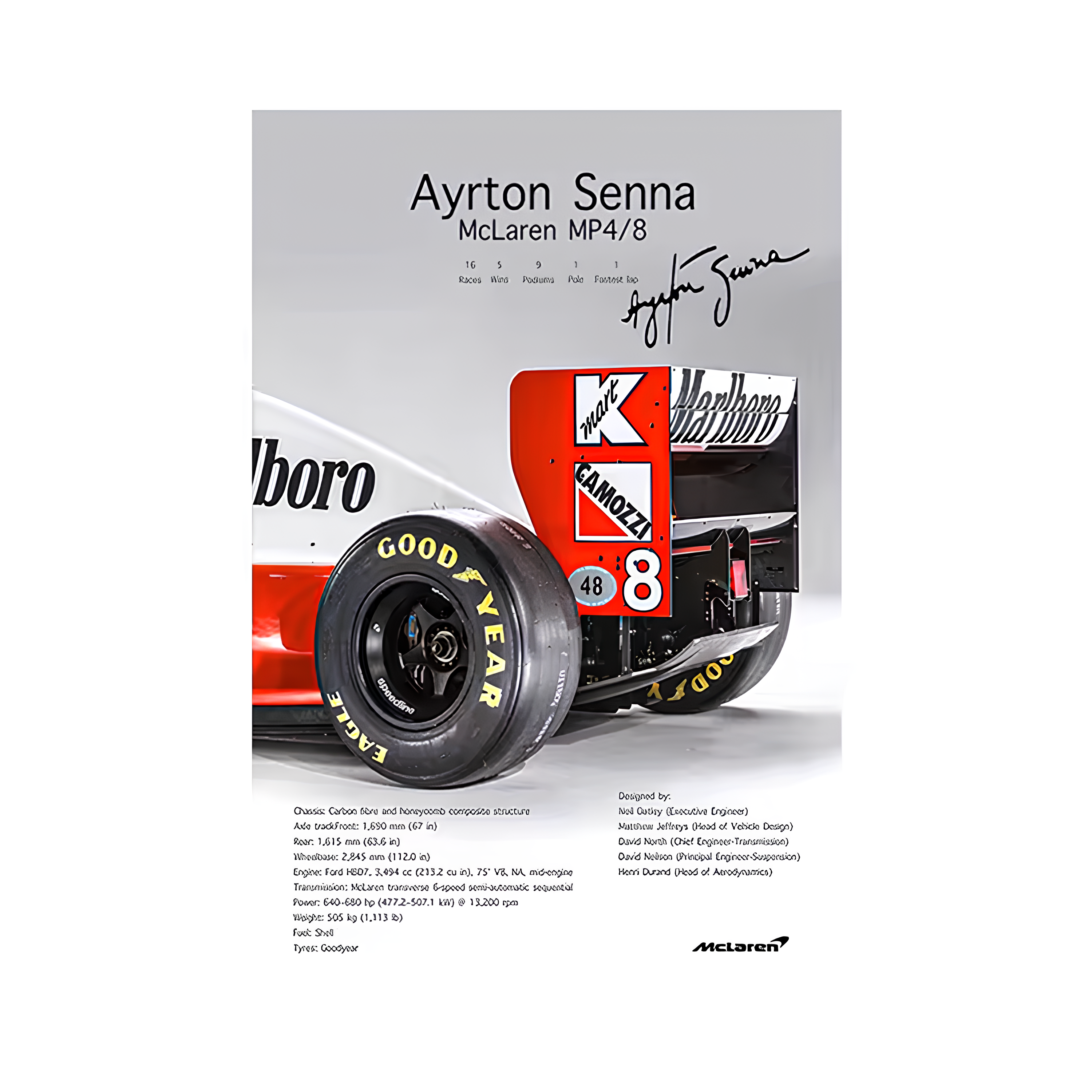 Pôster / Quadro Decorativo F1 McLaren MP4/8 Ayrton Senna