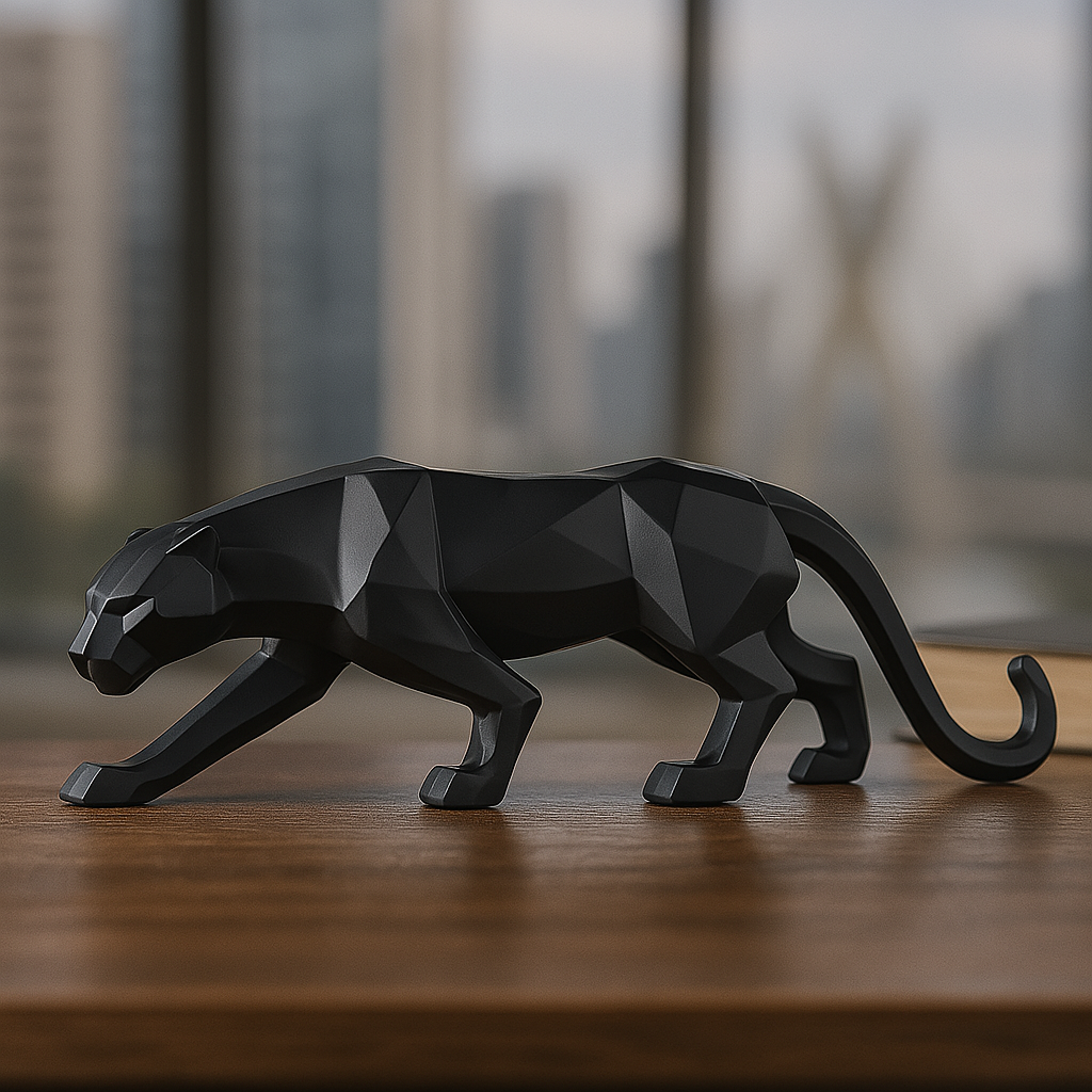 Escultura Leopardo Poliresina Preto