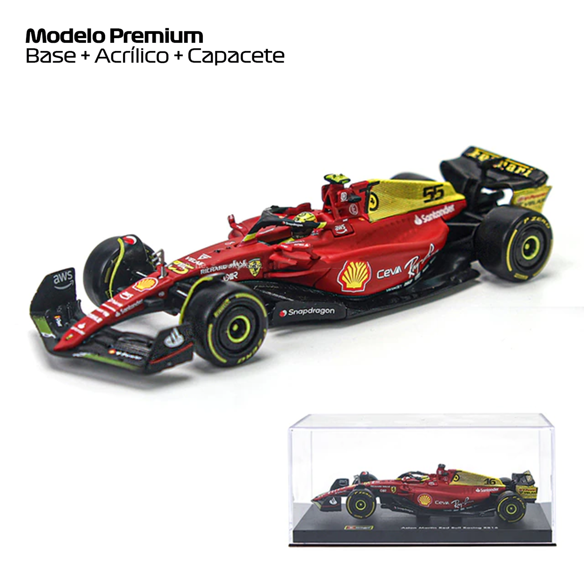 Formula 1 Miniatura 2022 Scuderia Ferrari F1 75 Edição Comemorativa GP Monza 55 Carlos Sainz