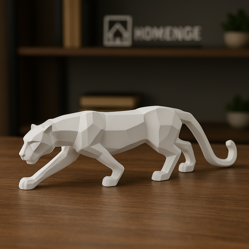 Escultura Leopardo Poliresina Branco