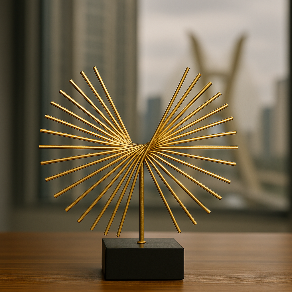 Escultura Dourada Geométrica em Metal