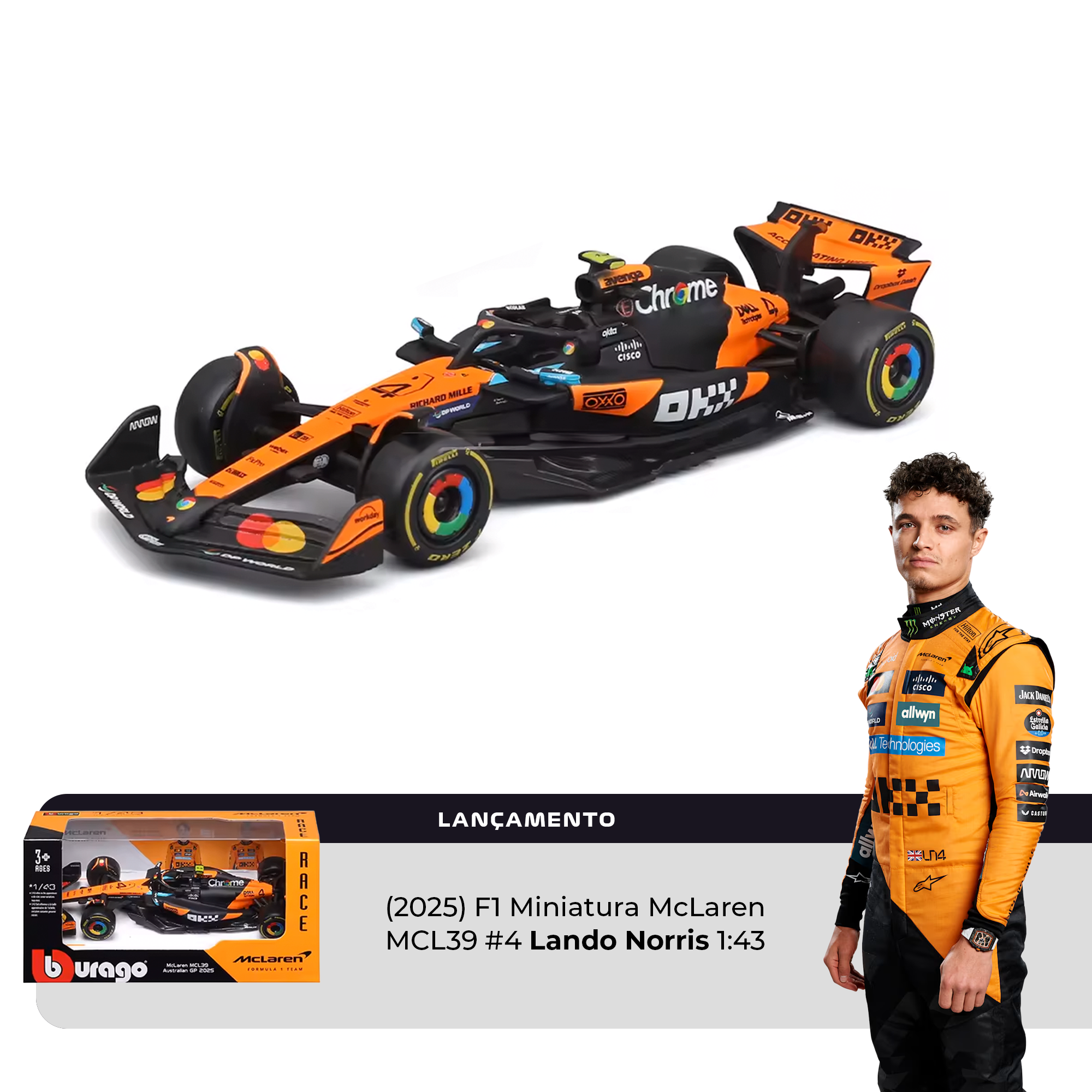 2025) F1 Miniatura McLaren MCL39 #4 Lando Norris 1:43 – Homenge