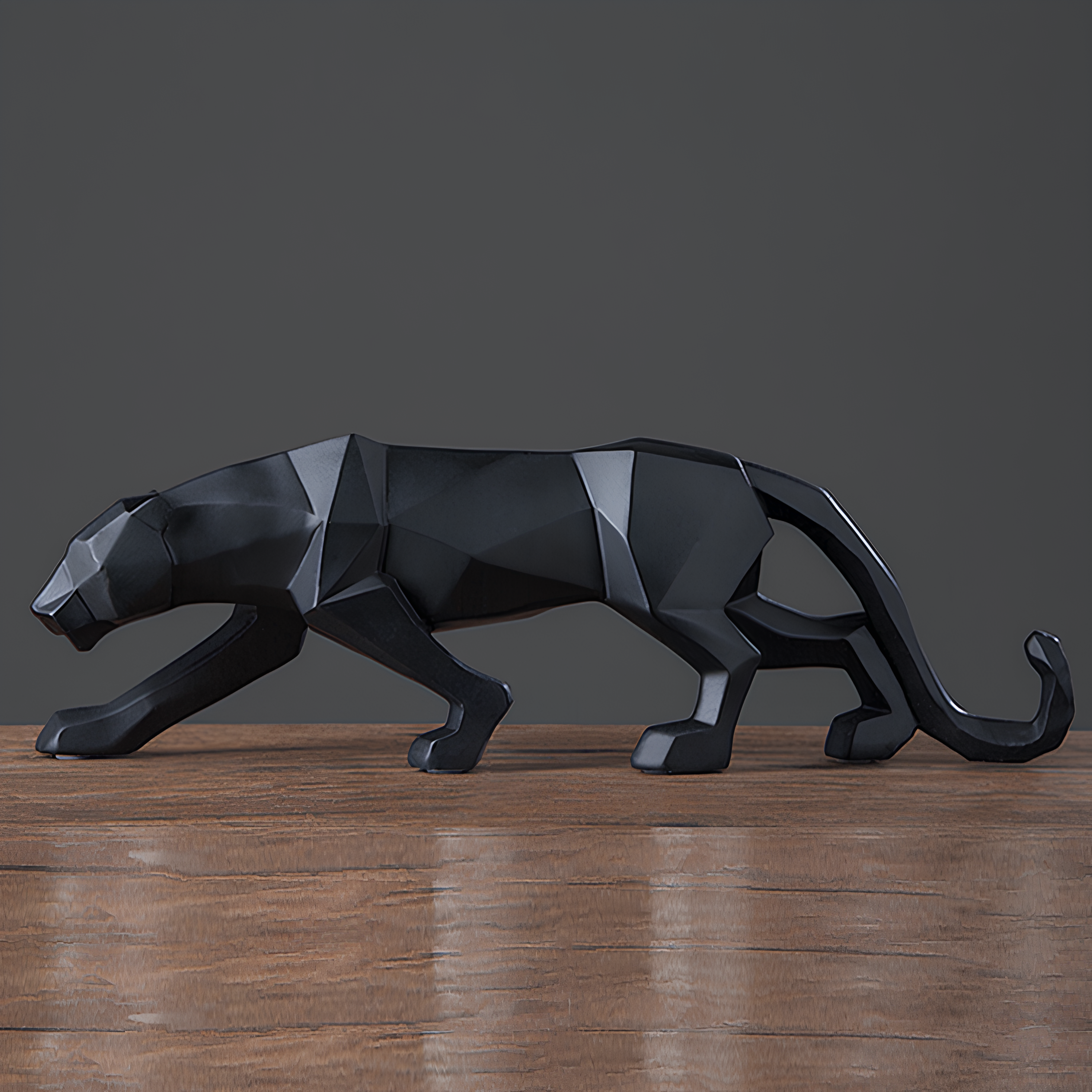 Escultura Leopardo Poliresina Preto