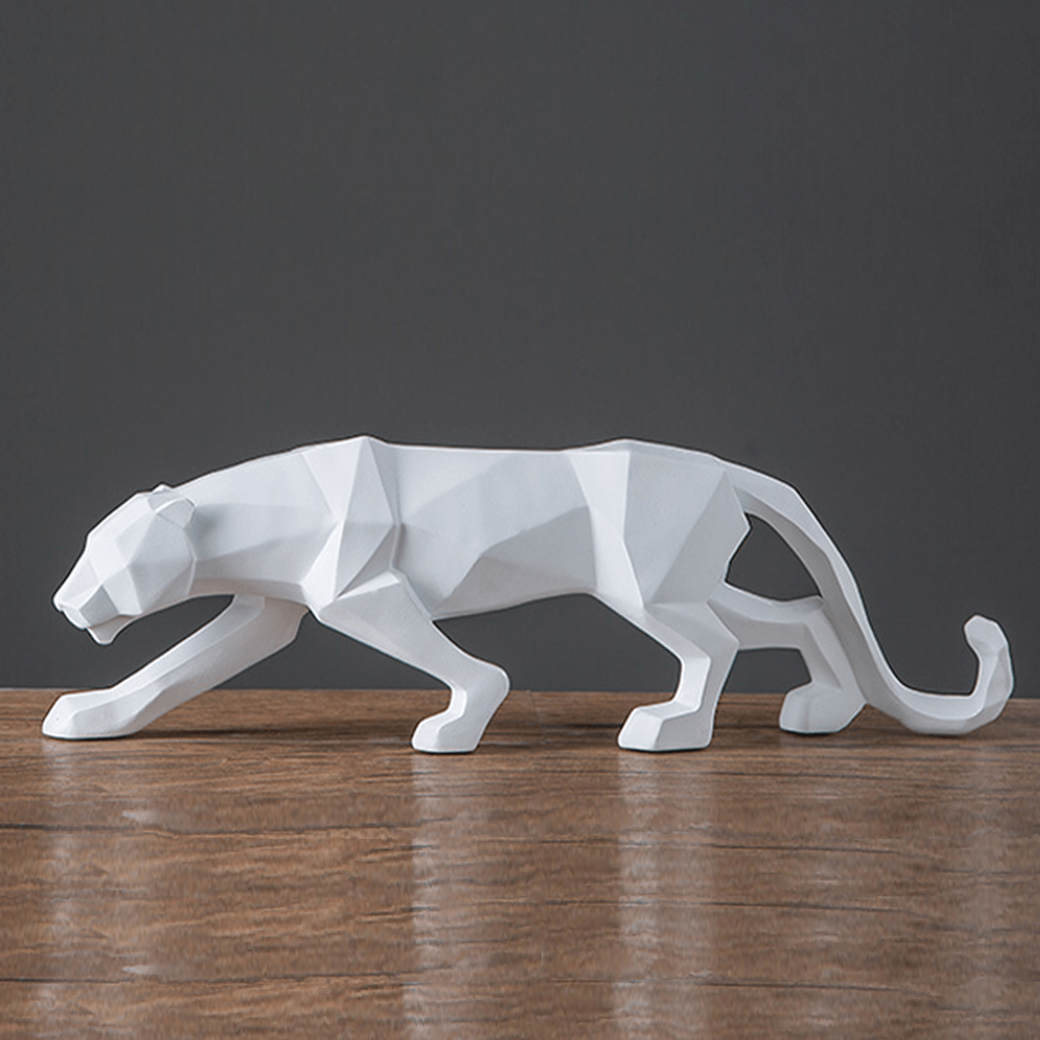 Escultura Leopardo Poliresina Branco