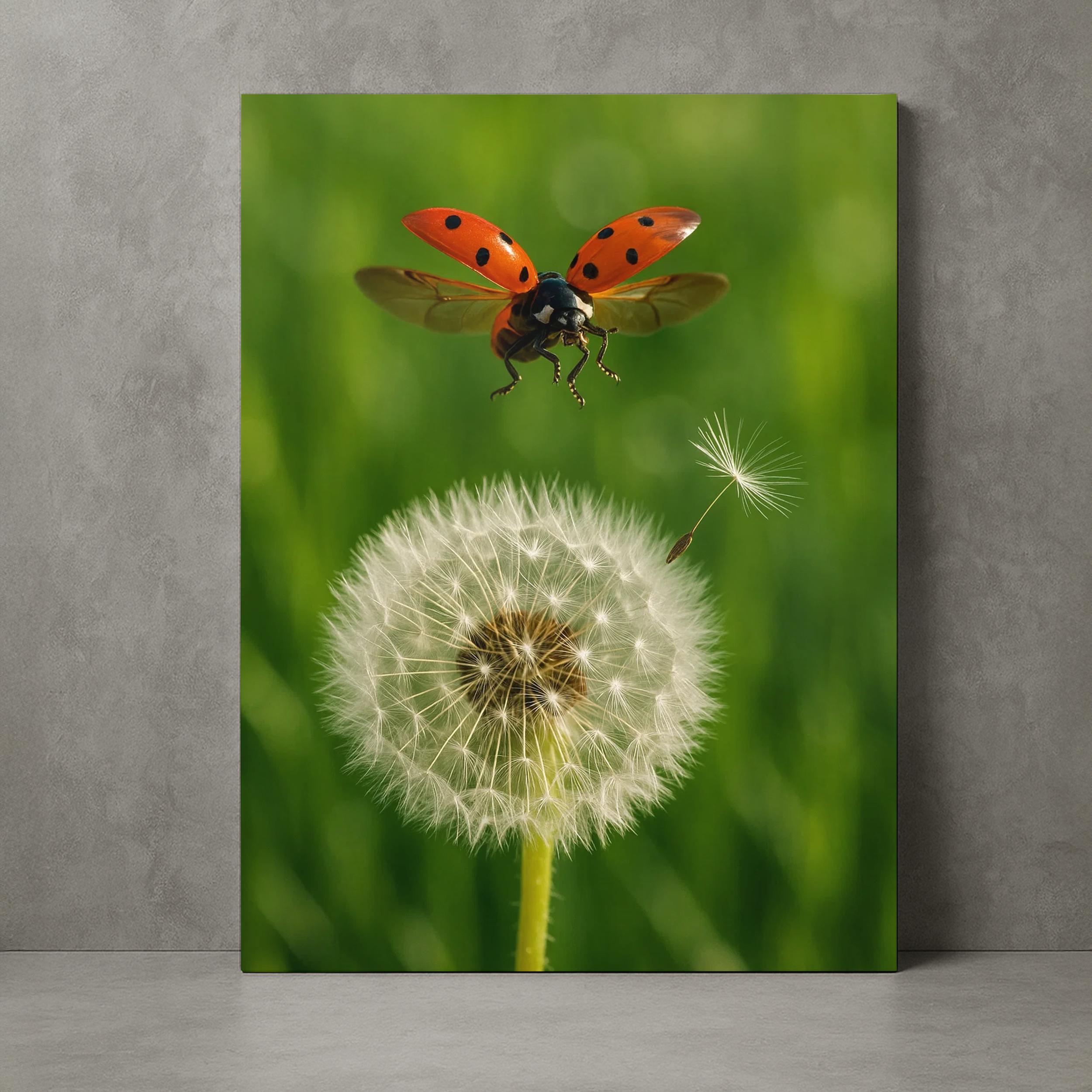 Tela/Quadro Decorativo Dente-de-Leão & Joaninha