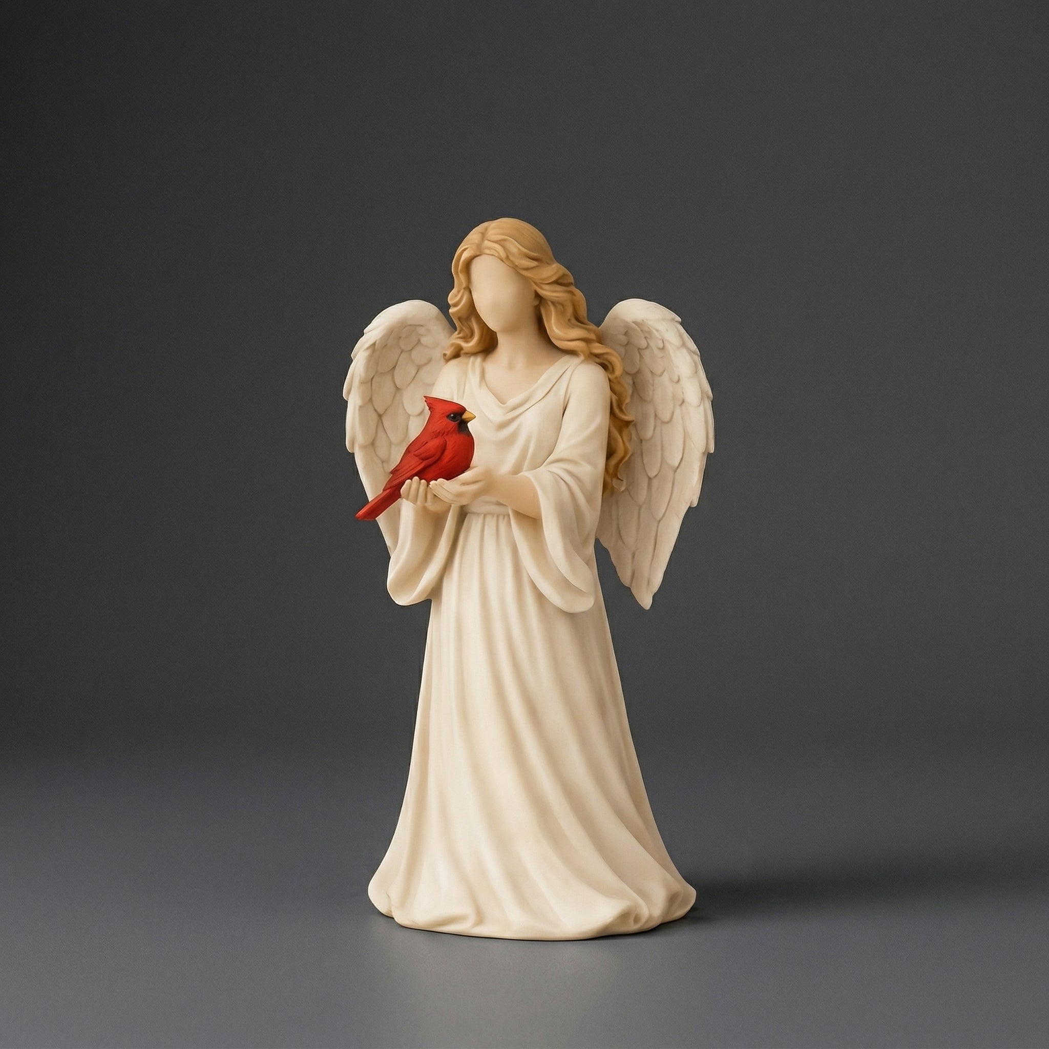 Escultura Decorativa Anjo com Pássaro em Resina Estilo Clássico