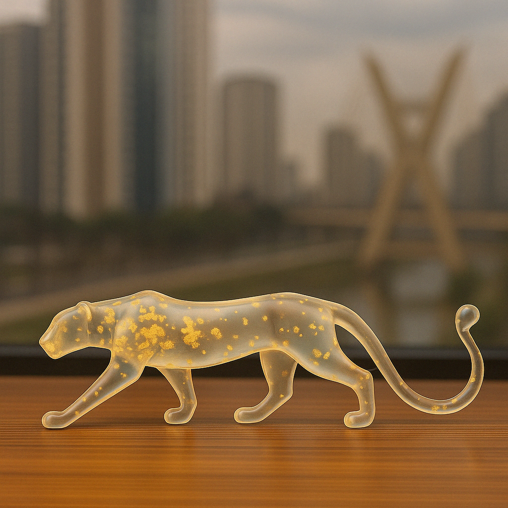 Escultura Leopardo Poliresina Transparente