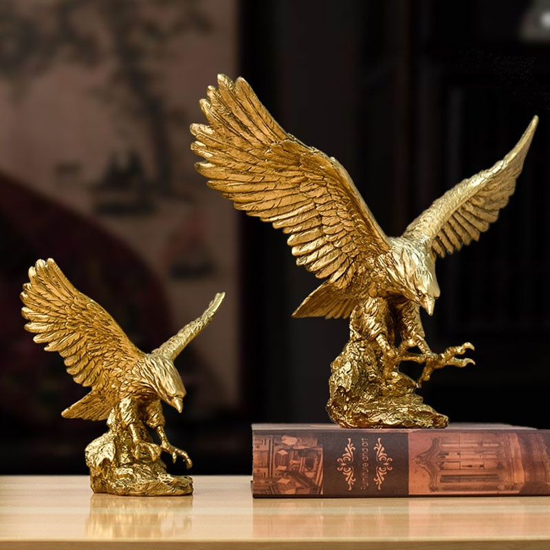 Águia Dourada Falcão Estátua Decorativa Em Resina