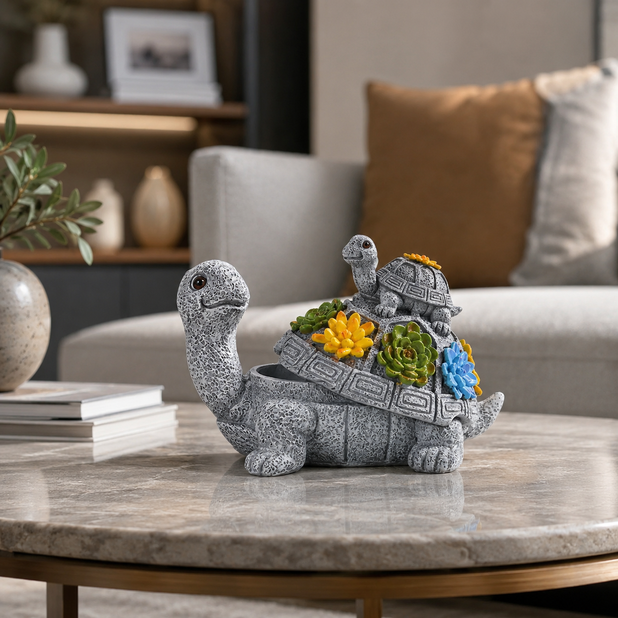 Escultura e Porta Objetos Tartaruga Acabamento em Resina