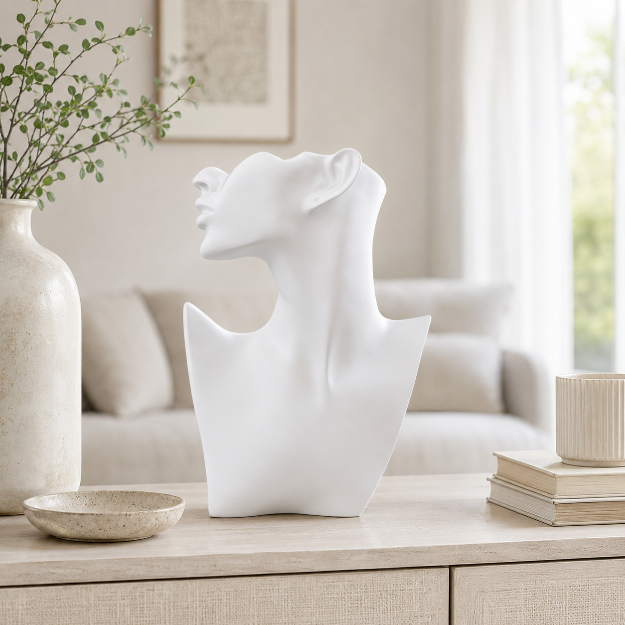 Escultura Abstrata Feminina com Acabamento em Resina Branco