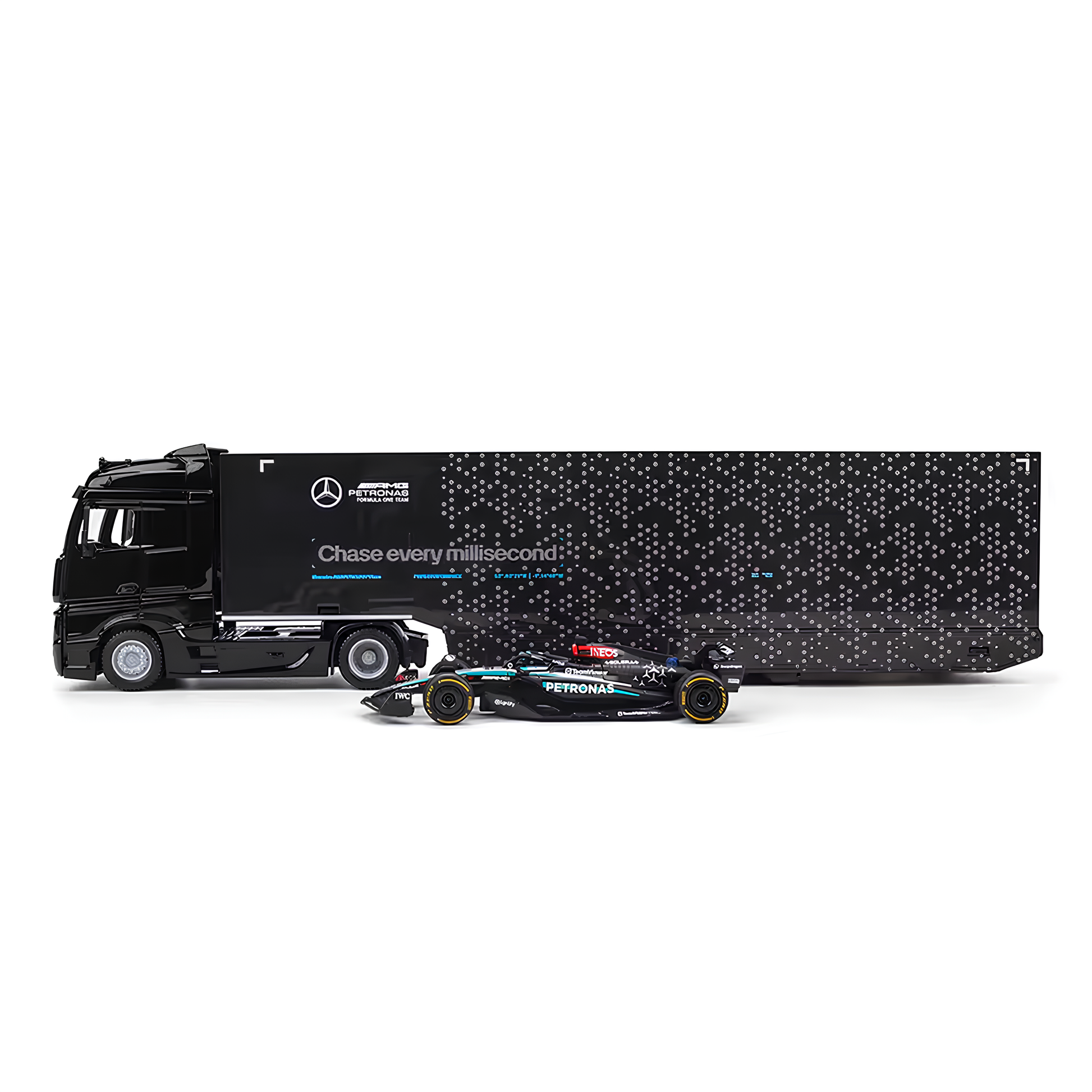 (2024) F1 Miniatura Transportador + Mercedes W15 #63 George Russel 1:43