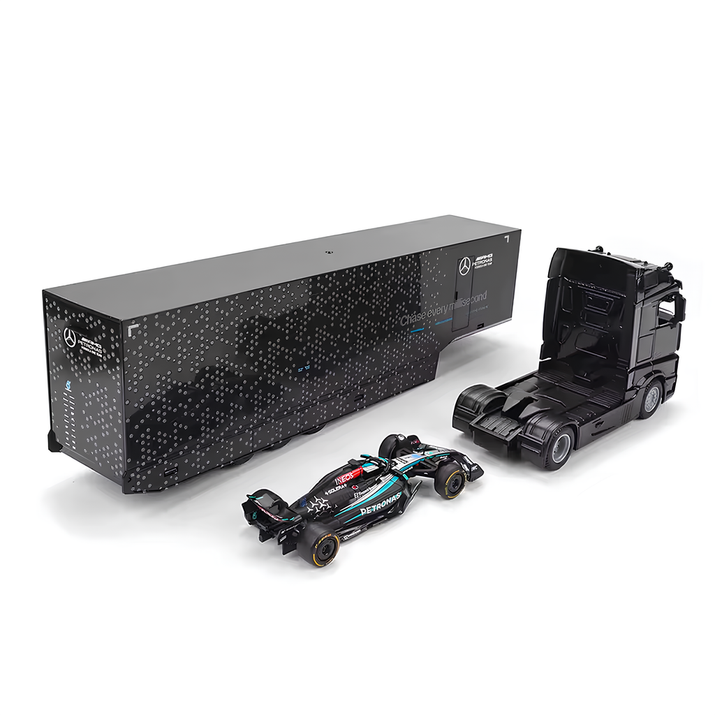 (2024) F1 Miniatura Transportador + Mercedes W15 #63 George Russel 1:43
