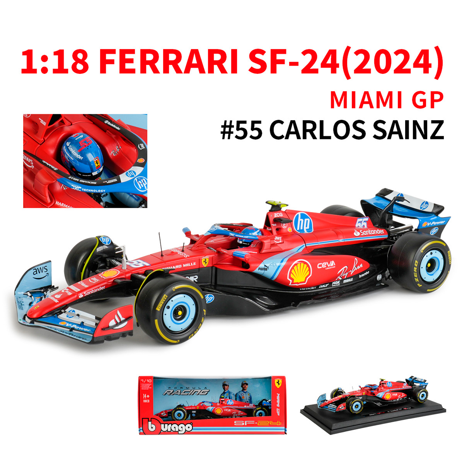 2024) F1 Miniatura Ferrari SF-24 Miami 1:18 – Homenge