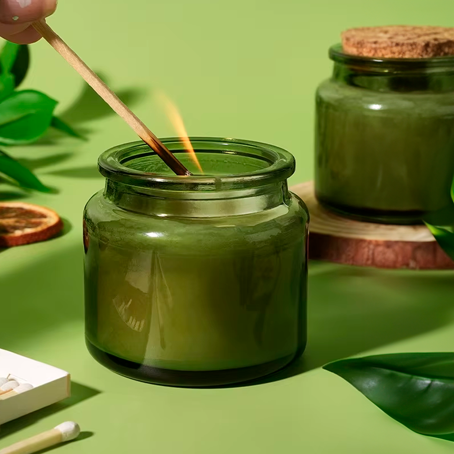 Vela Aromática Artesanal em Vidro Verde