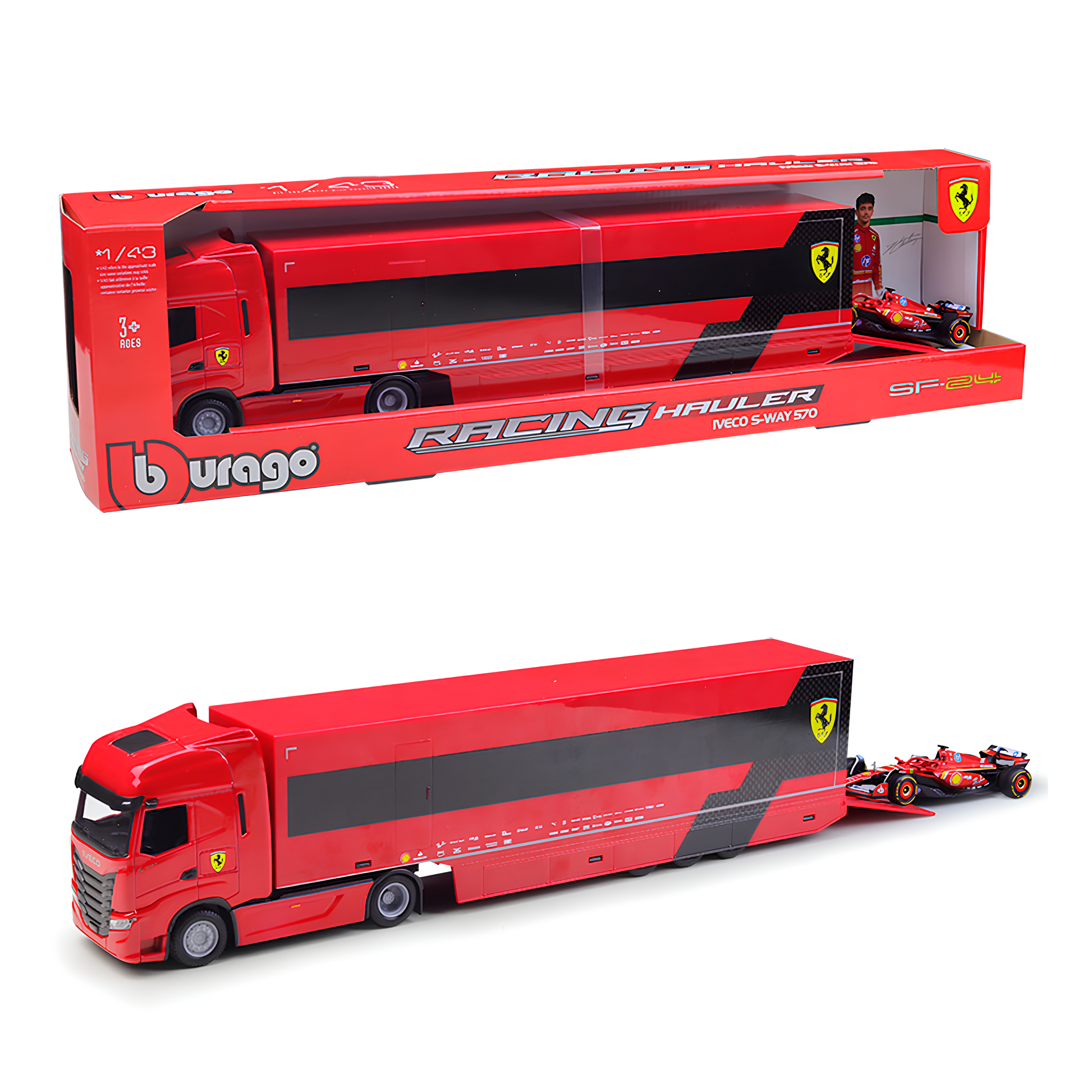 (2024) F1 Miniatura Transportador + SF-24 #16 Charles Leclerc 1:43