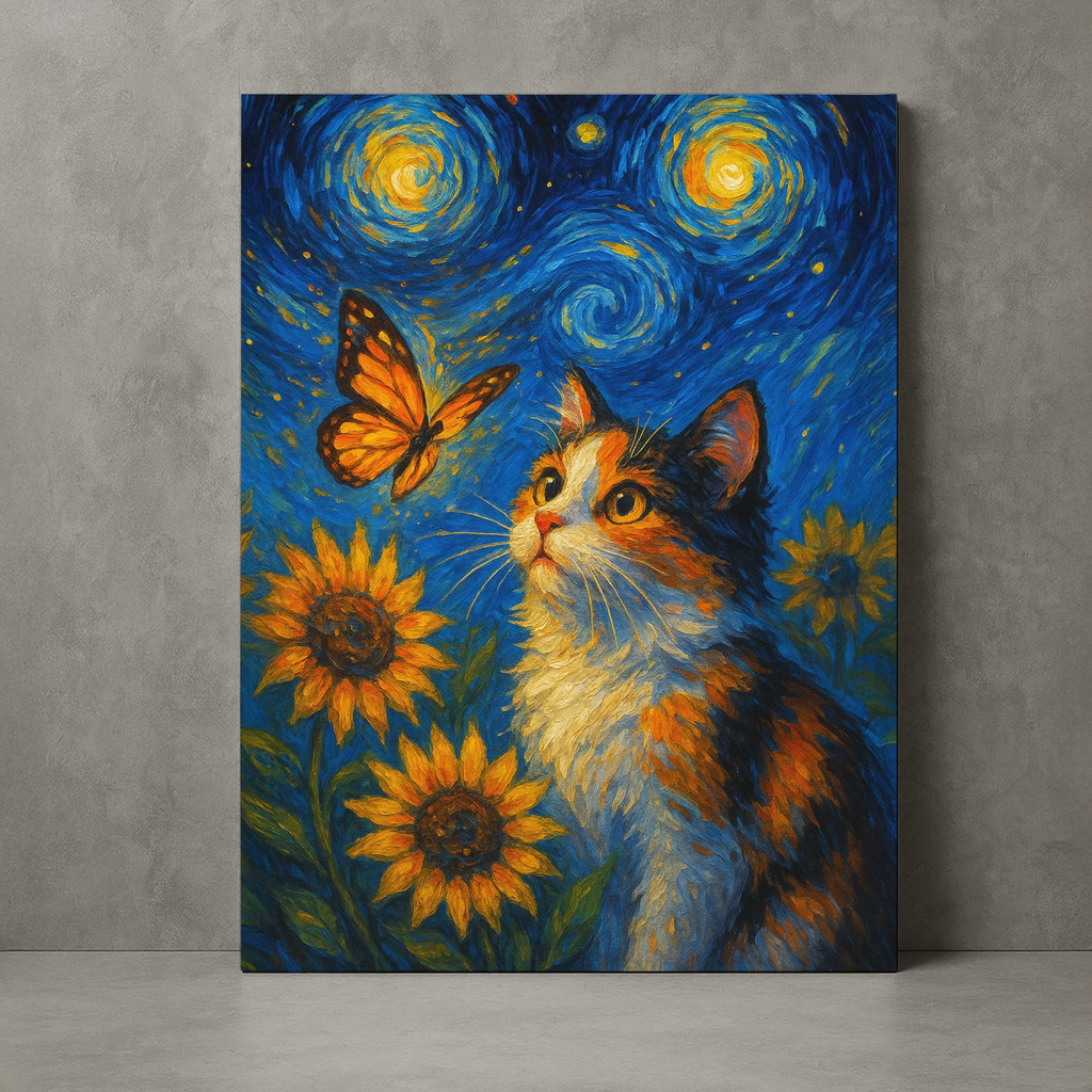 Tela/Quadro Decorativo Gato Van Gogh