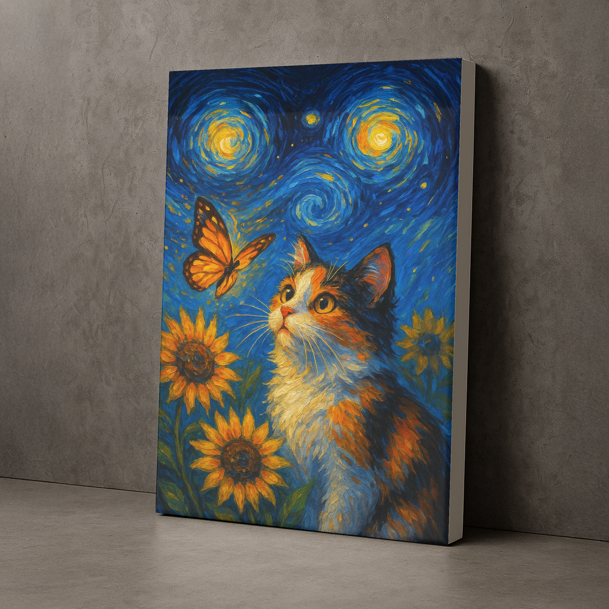 Tela/Quadro Decorativo Gato Van Gogh