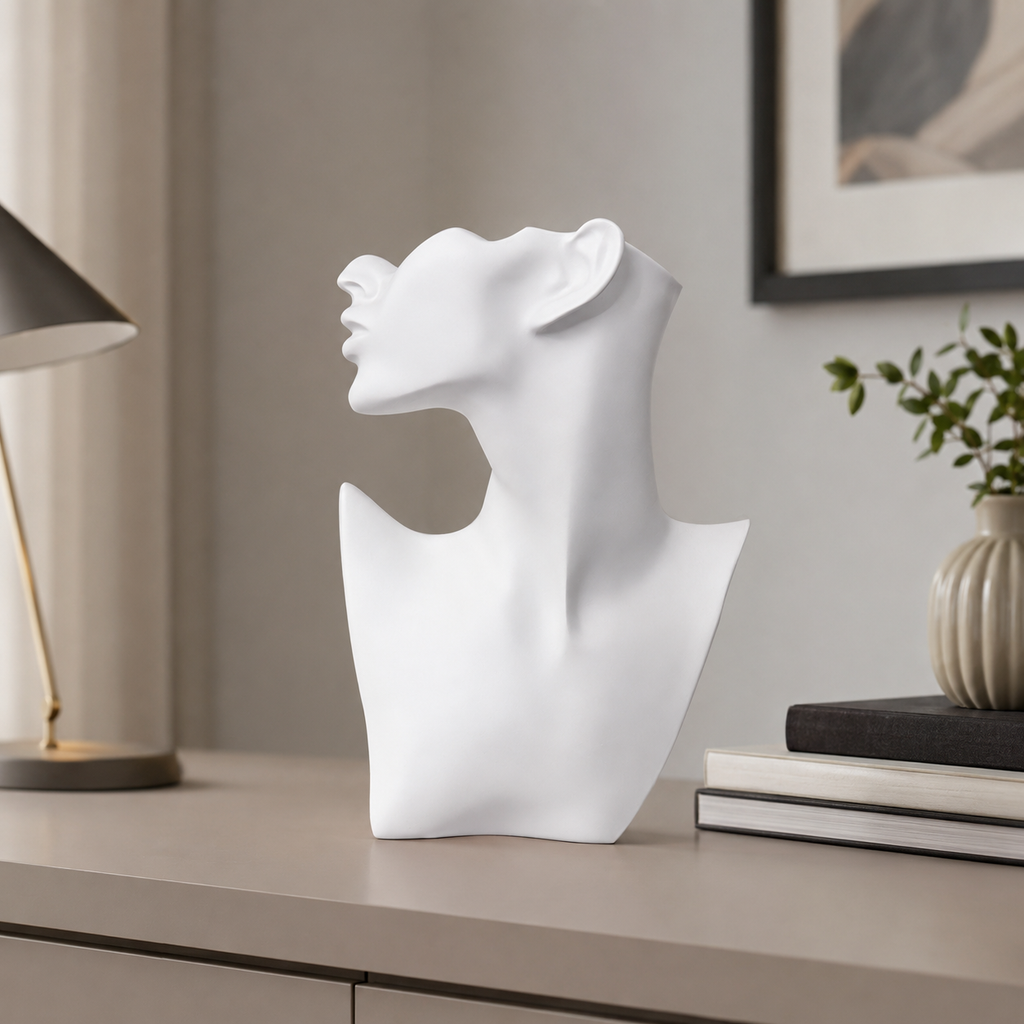 Escultura Abstrata Feminina com Acabamento em Resina Branco