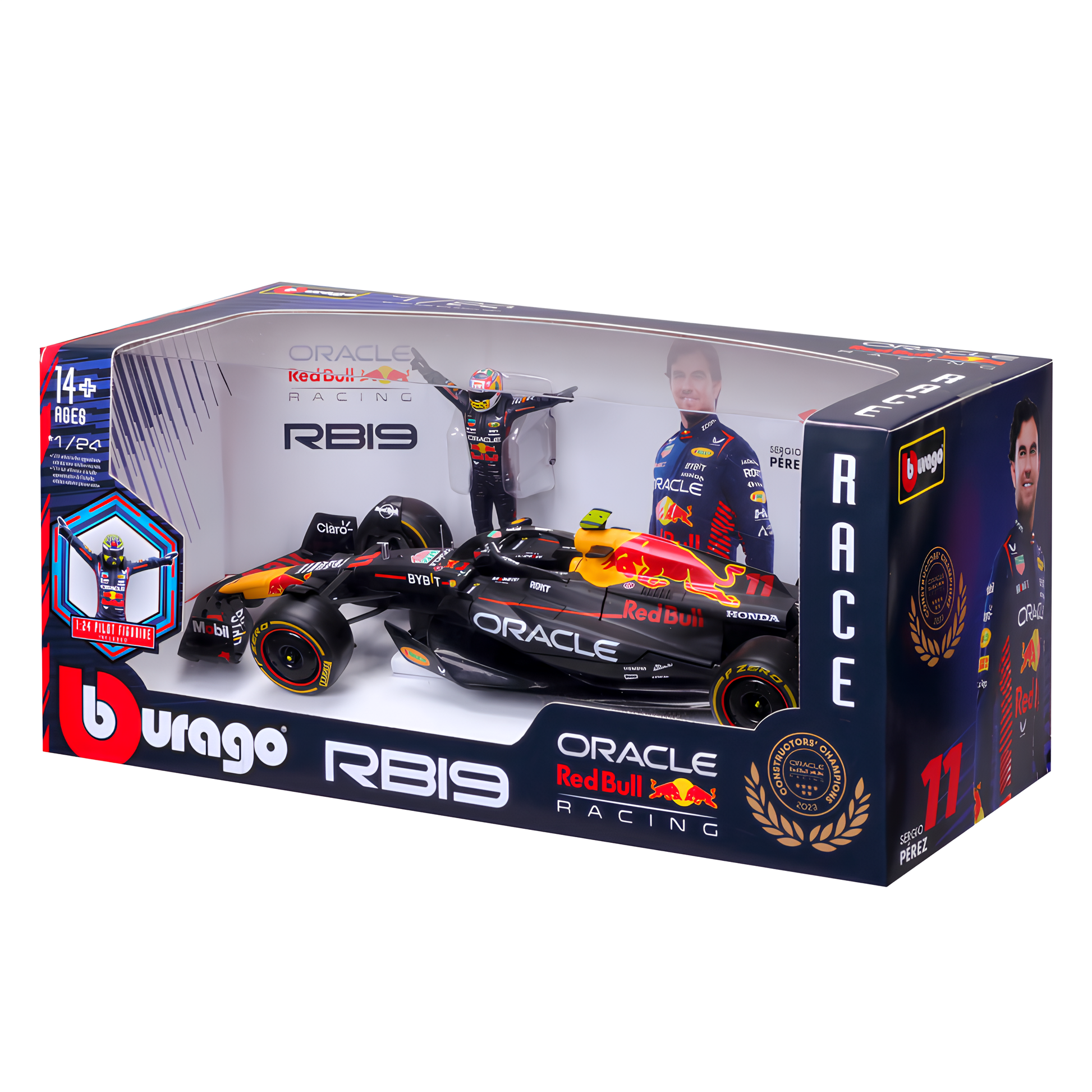 (LANÇAMENTO) Miniatura Fórmula 1 Red Bull Racing RB19 #11 Sergio Pérez 1:24 + Piloto (Campeão Construtores))