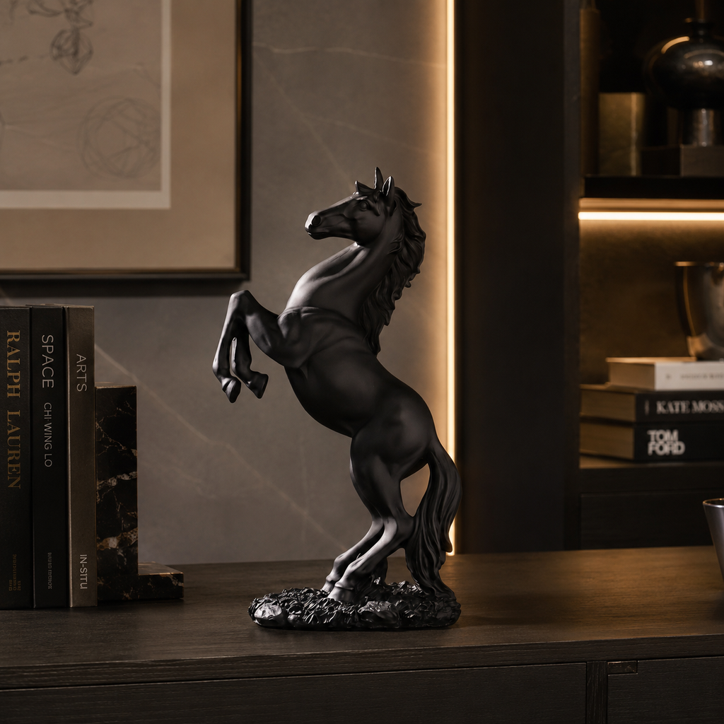 Escultura Decorativa Cavalo em Movimento em Resina Dourada