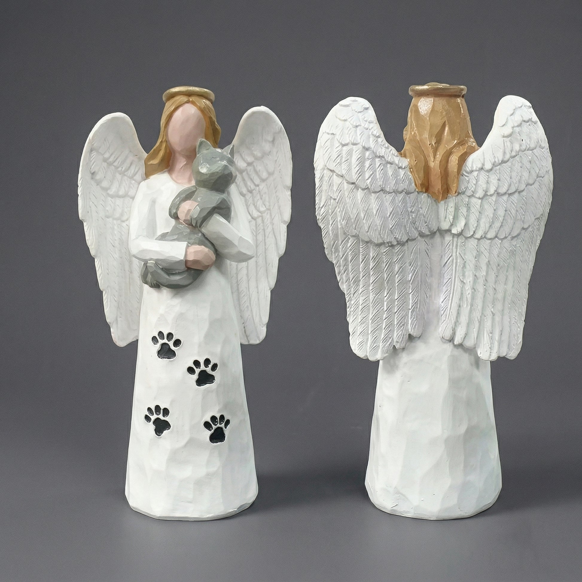 Escultura Decorativa Anjo com Gato em Resina Delicado