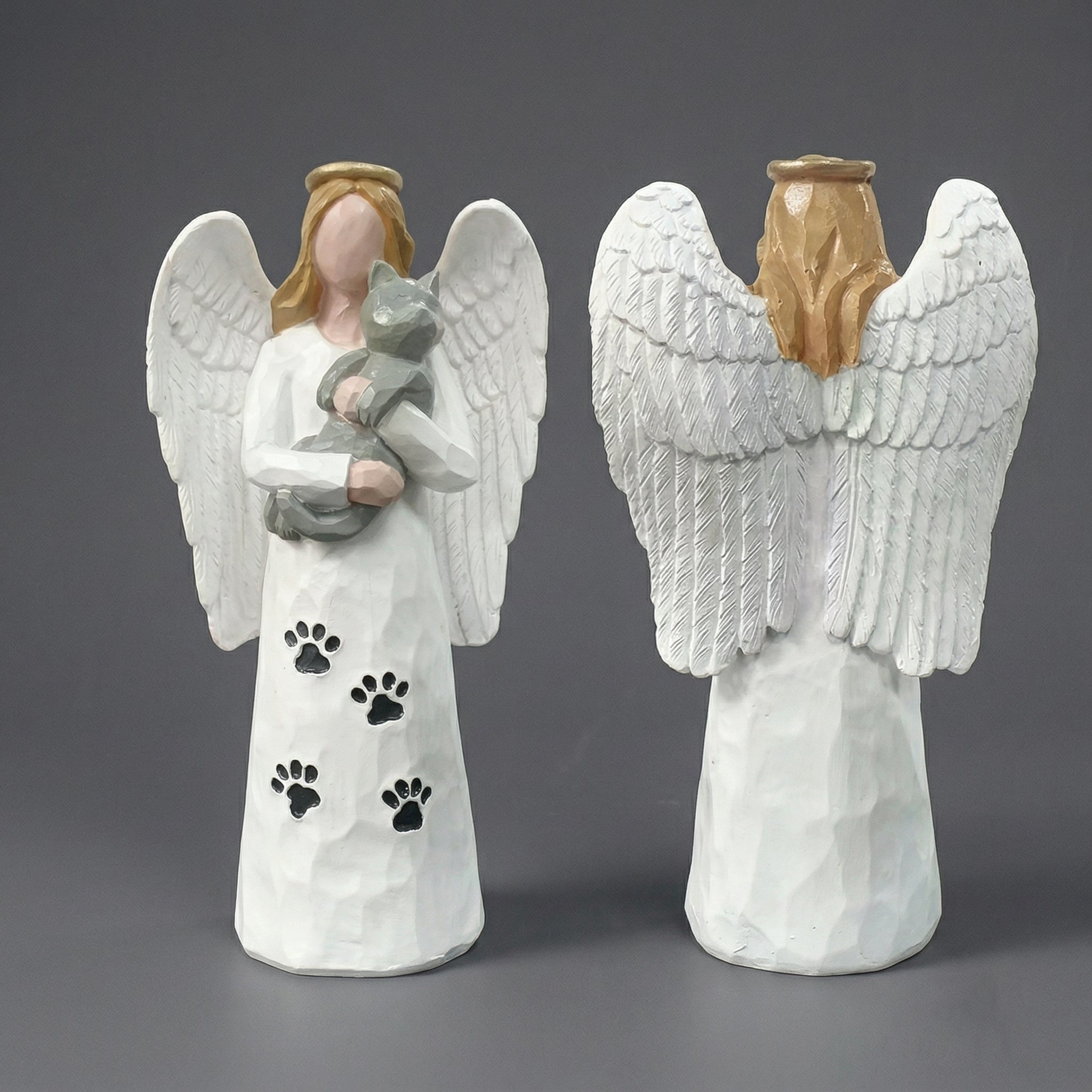 Escultura Decorativa Anjo com Gato em Resina Delicado