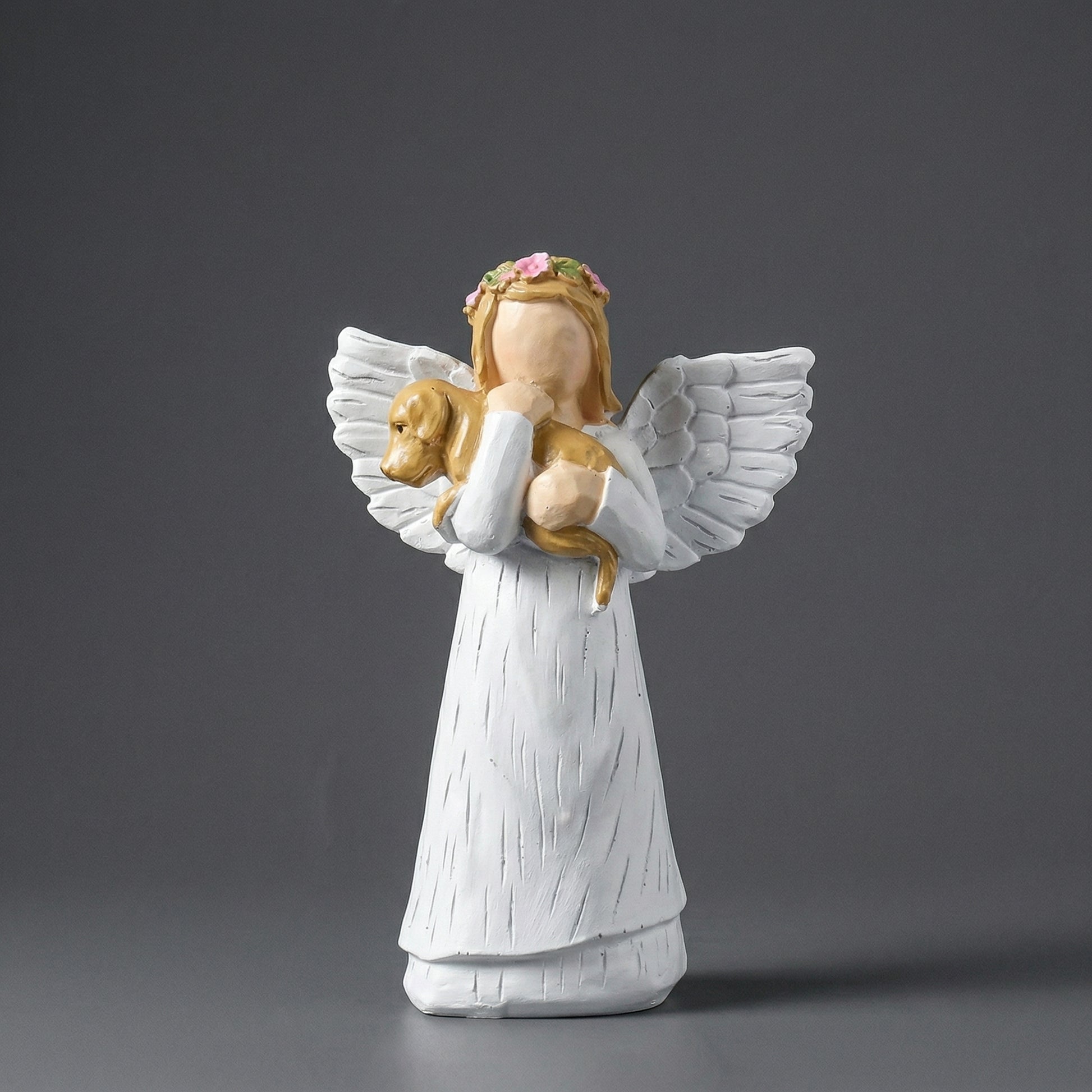 Escultura Decorativa Anjo com Cachorro em Resina Delicado
