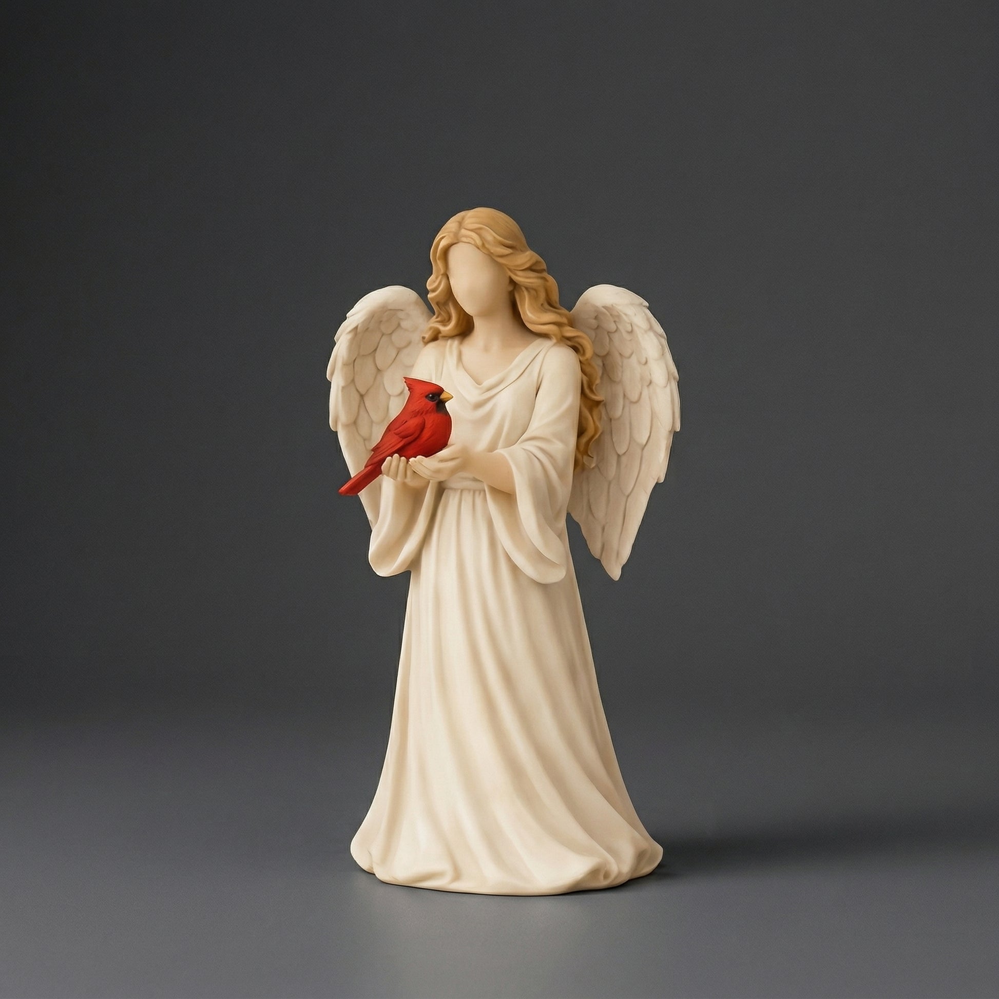 Escultura Decorativa Anjo com Pássaro em Resina Estilo Clássico