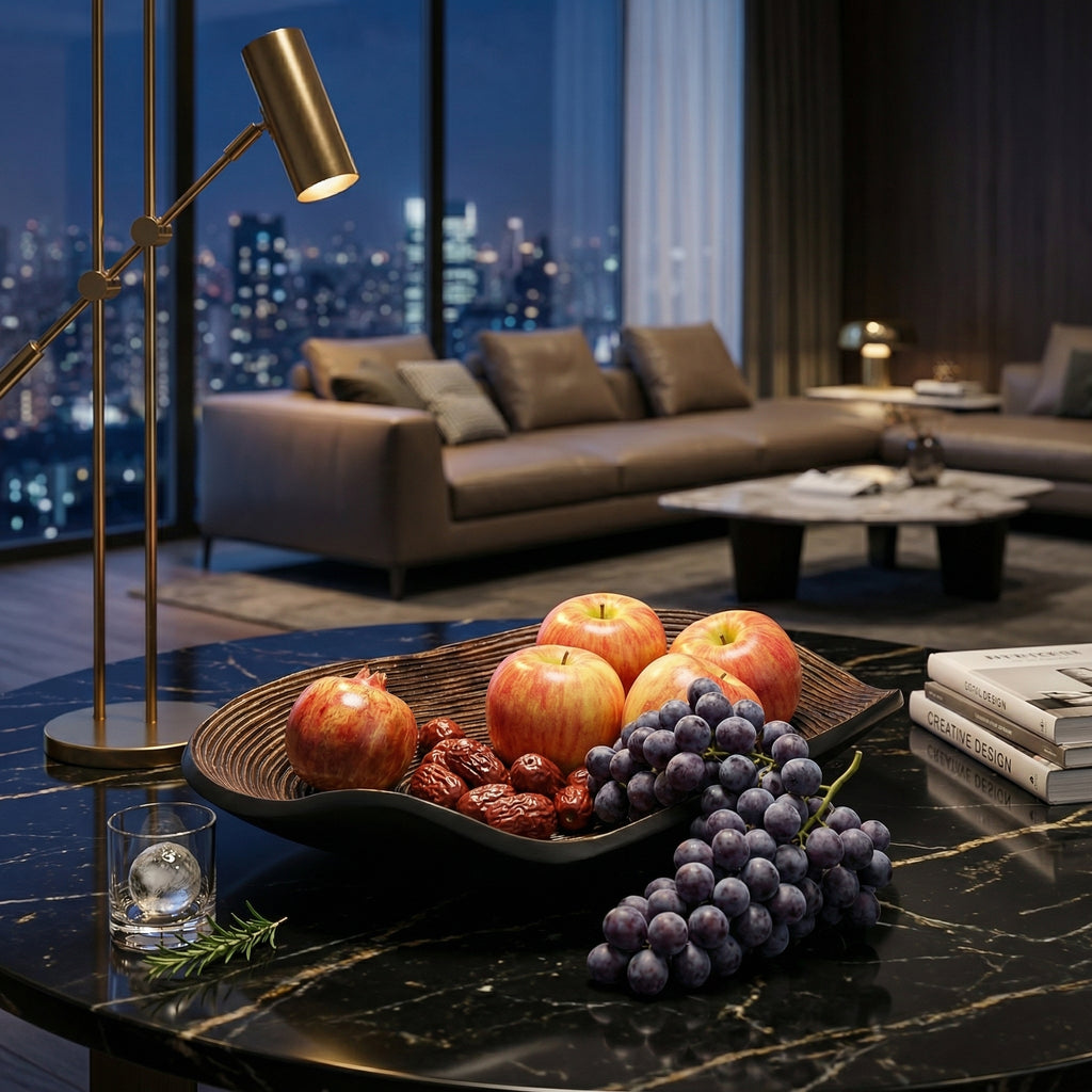 Bandeja Decorativa Orgânica em Resina com Textura de Madeira