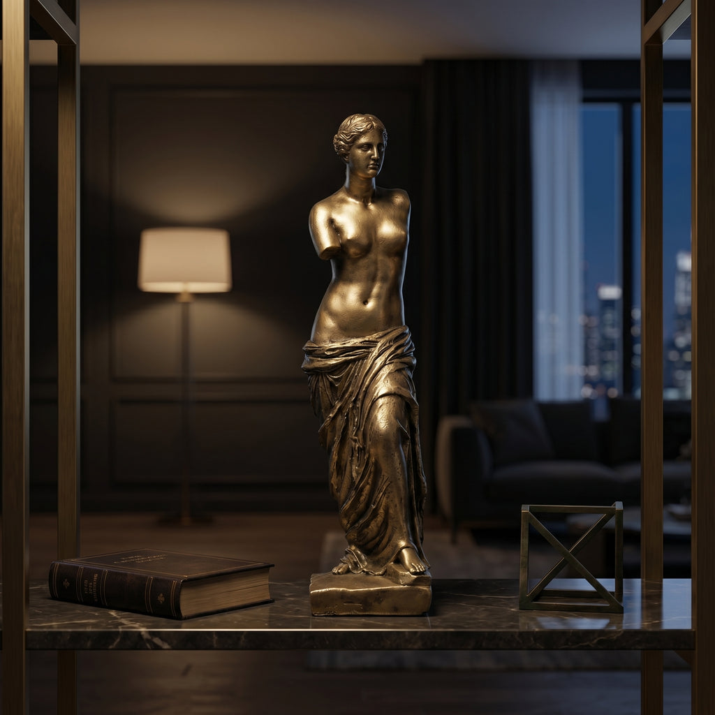 Escultura Vênus de Milo em Resina Dourada Estilo Clássico Grego