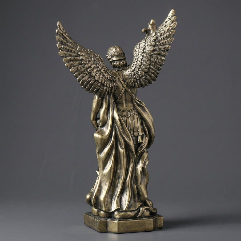 Escultura Arcanjo Miguel em Resina Dourada Estilo Clássico