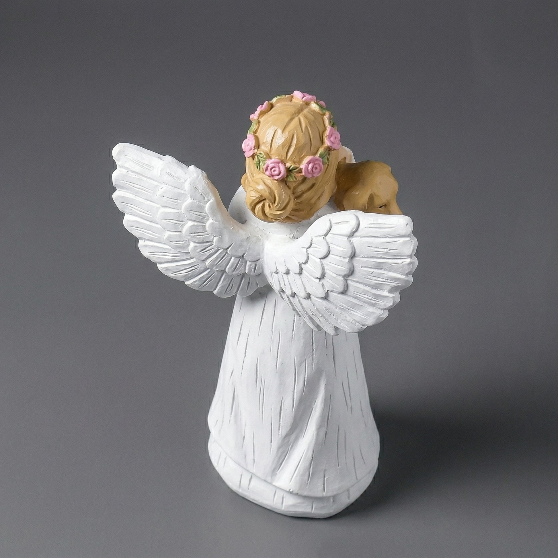 Escultura Decorativa Anjo com Cachorro em Resina Delicado