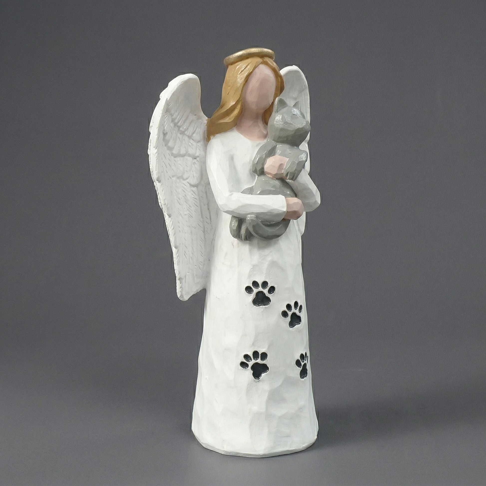 Escultura Decorativa Anjo com Gato em Resina Delicado