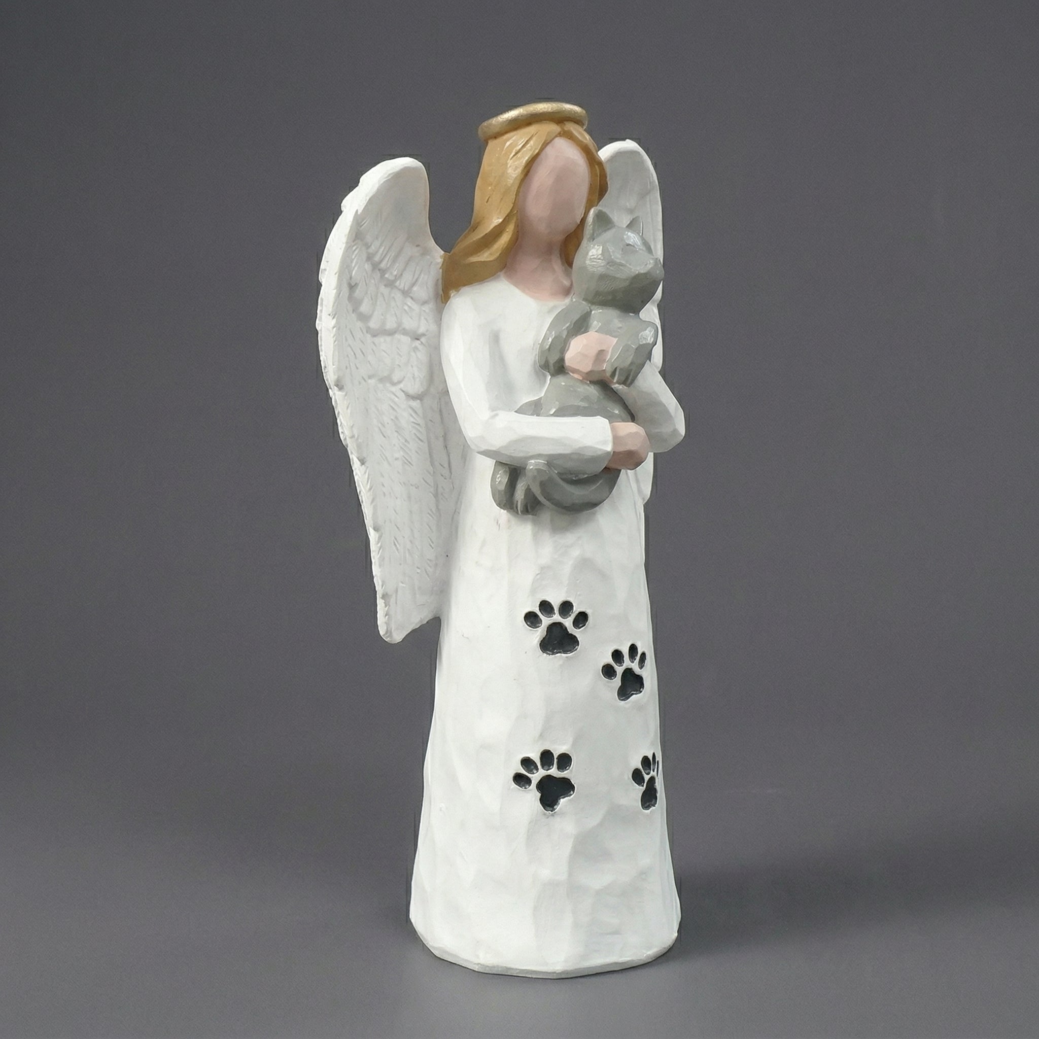 Escultura Decorativa Anjo com Gato em Resina Delicado