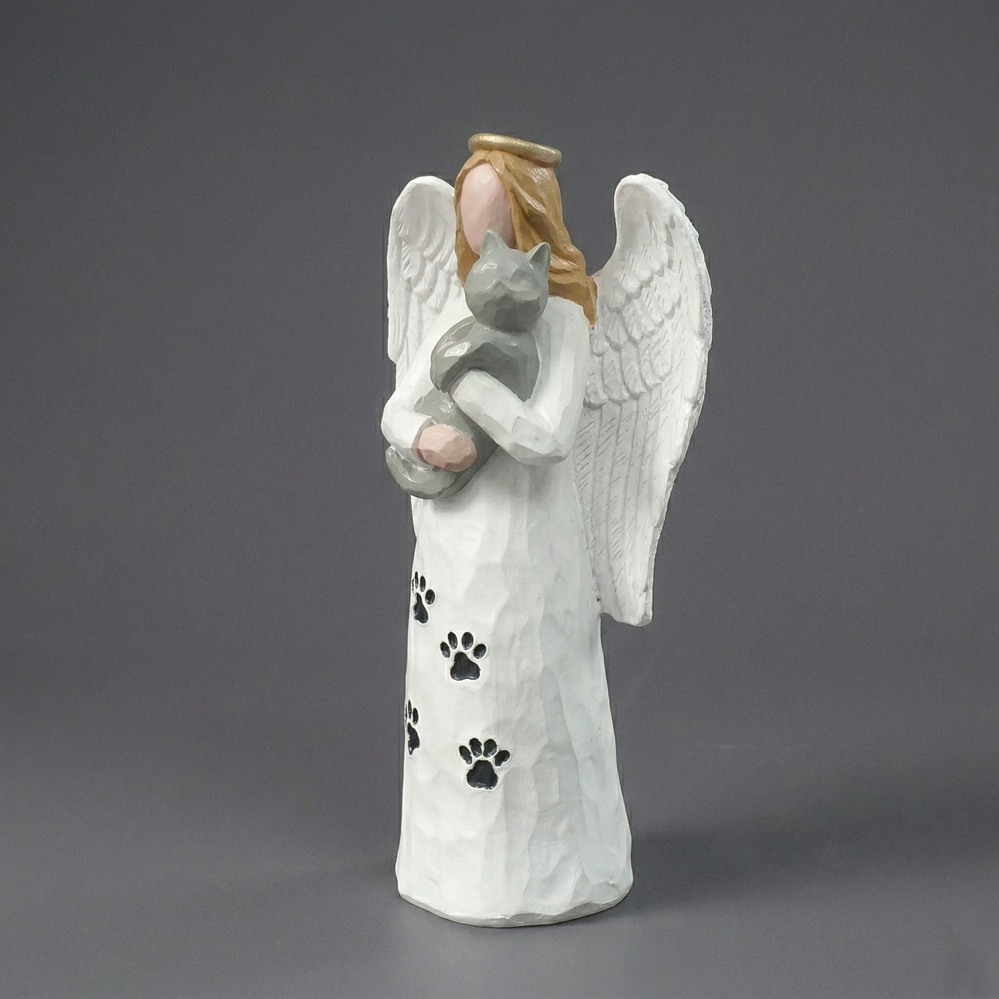 Escultura Decorativa Anjo com Gato em Resina Delicado