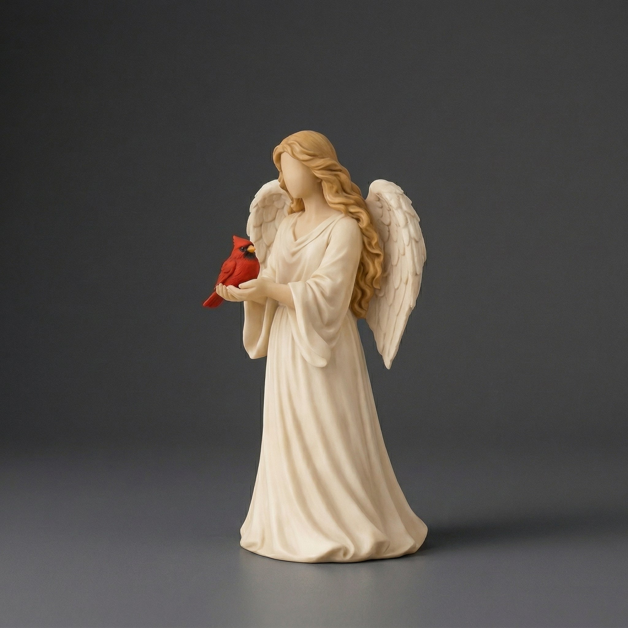 Escultura Decorativa Anjo com Pássaro em Resina Estilo Clássico