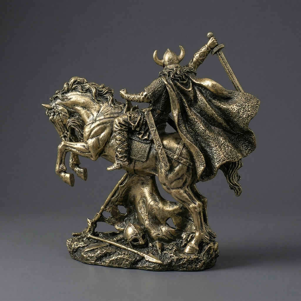 Escultura Guerreiro Medieval a Cavalo em Resina Estilo Europeu Clássico