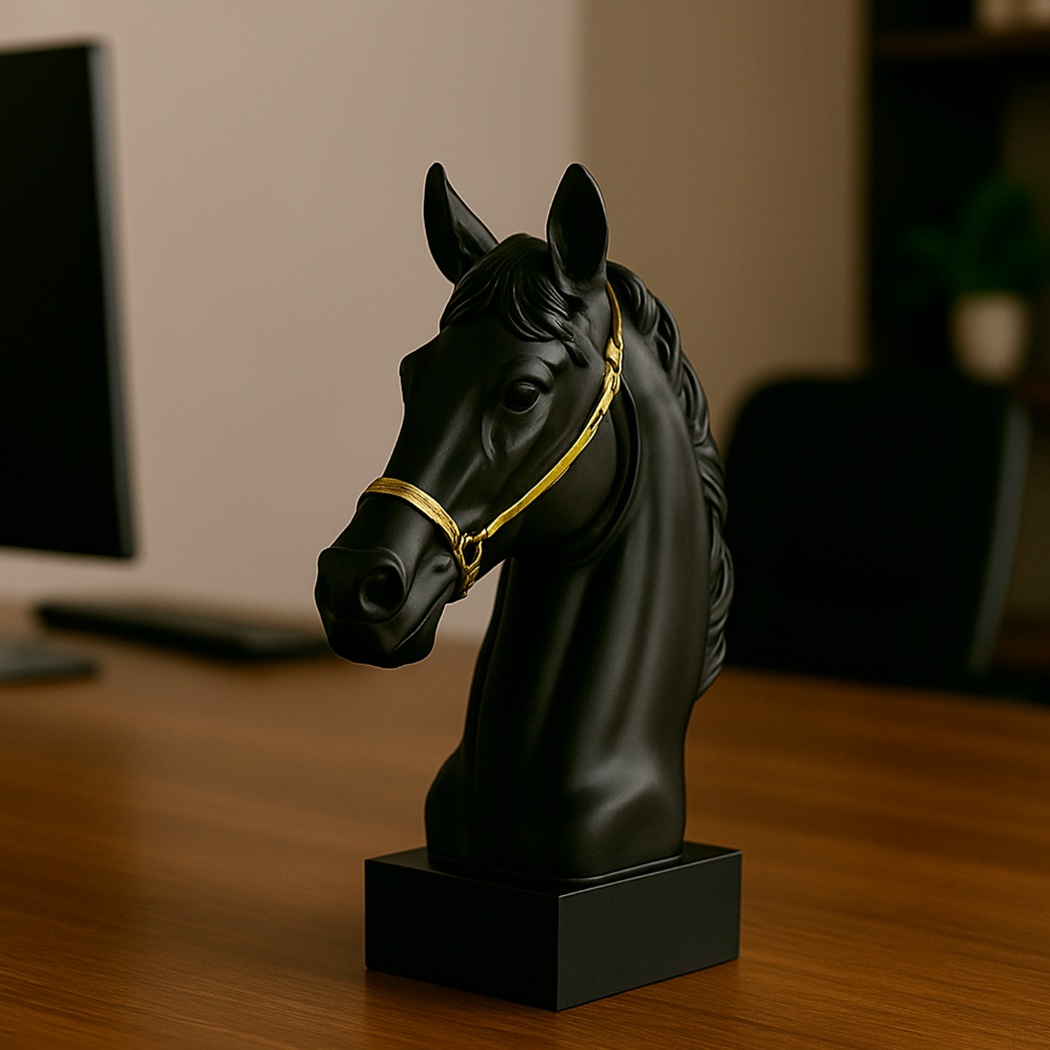 Escultura Cavalo de Guerra Resina Preto