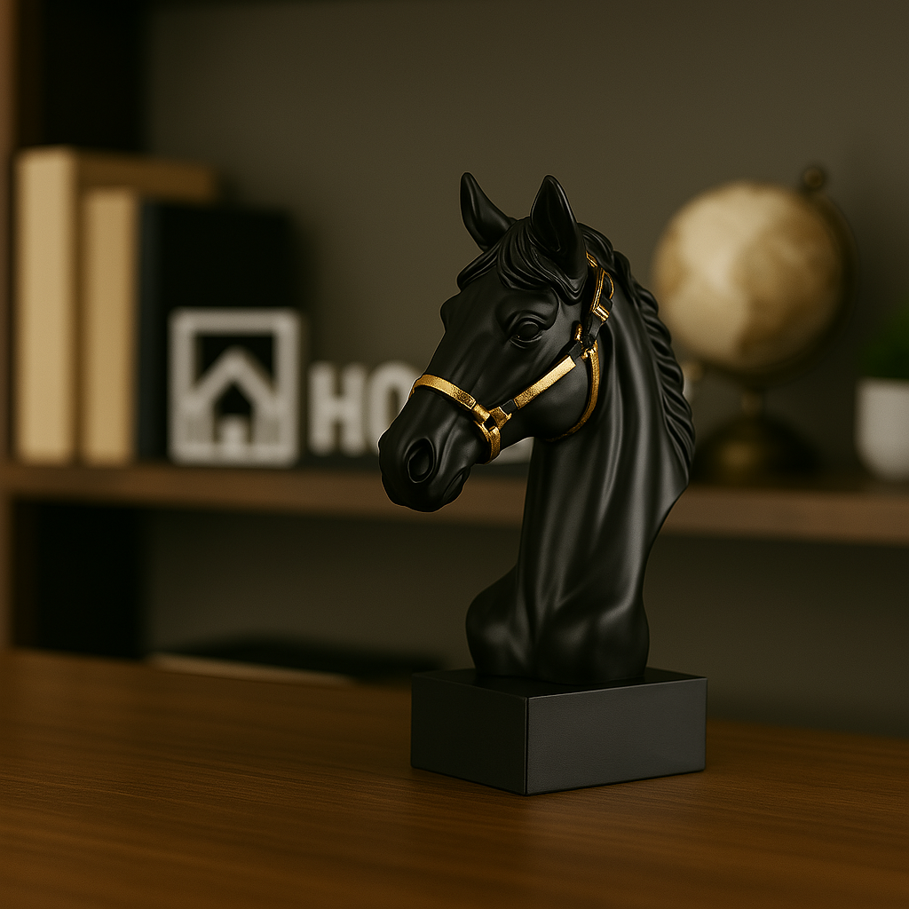 Escultura Cavalo de Guerra Resina Preto