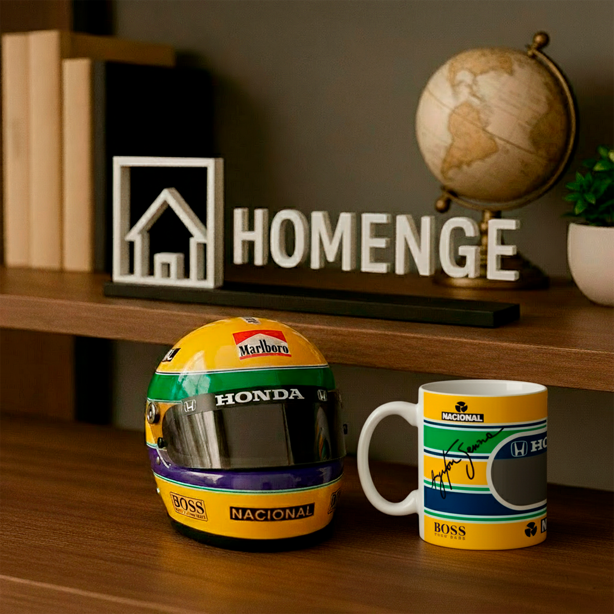 F1 Kit Miniatura Capacete + Caneca Ayrton Senna 1990 (10% DE DESCONTO)