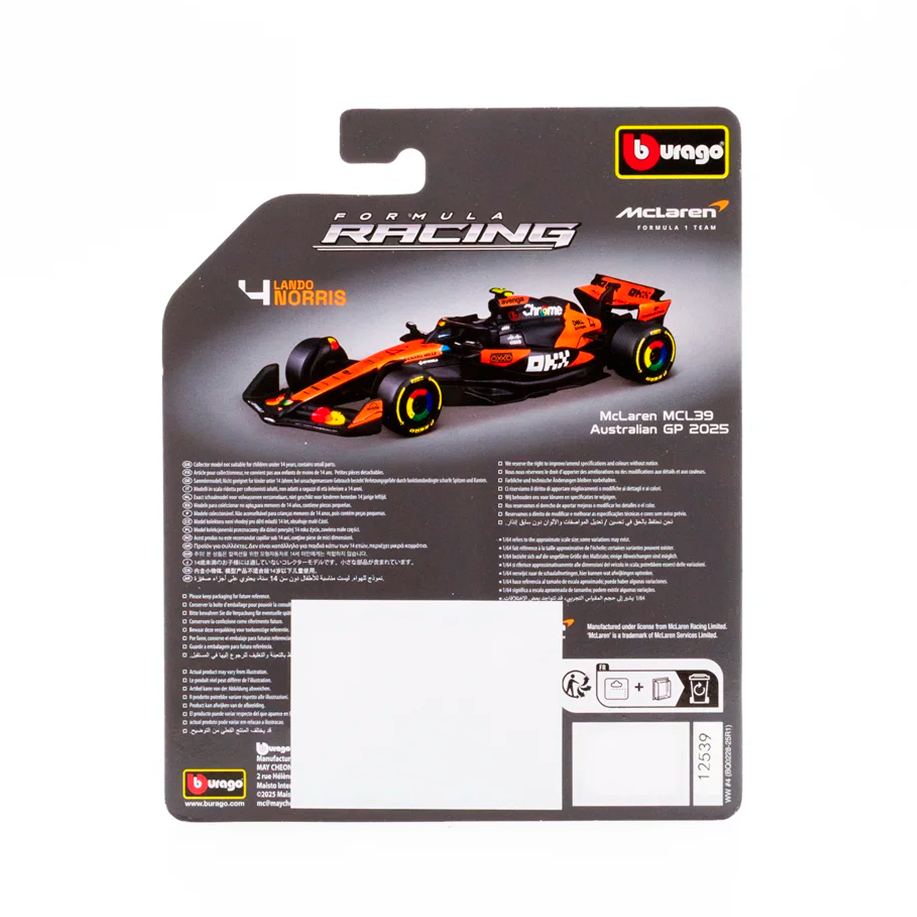 2025) F1 Miniatura McLaren MCL39 #4 Lando Norris 1:64 – Homenge