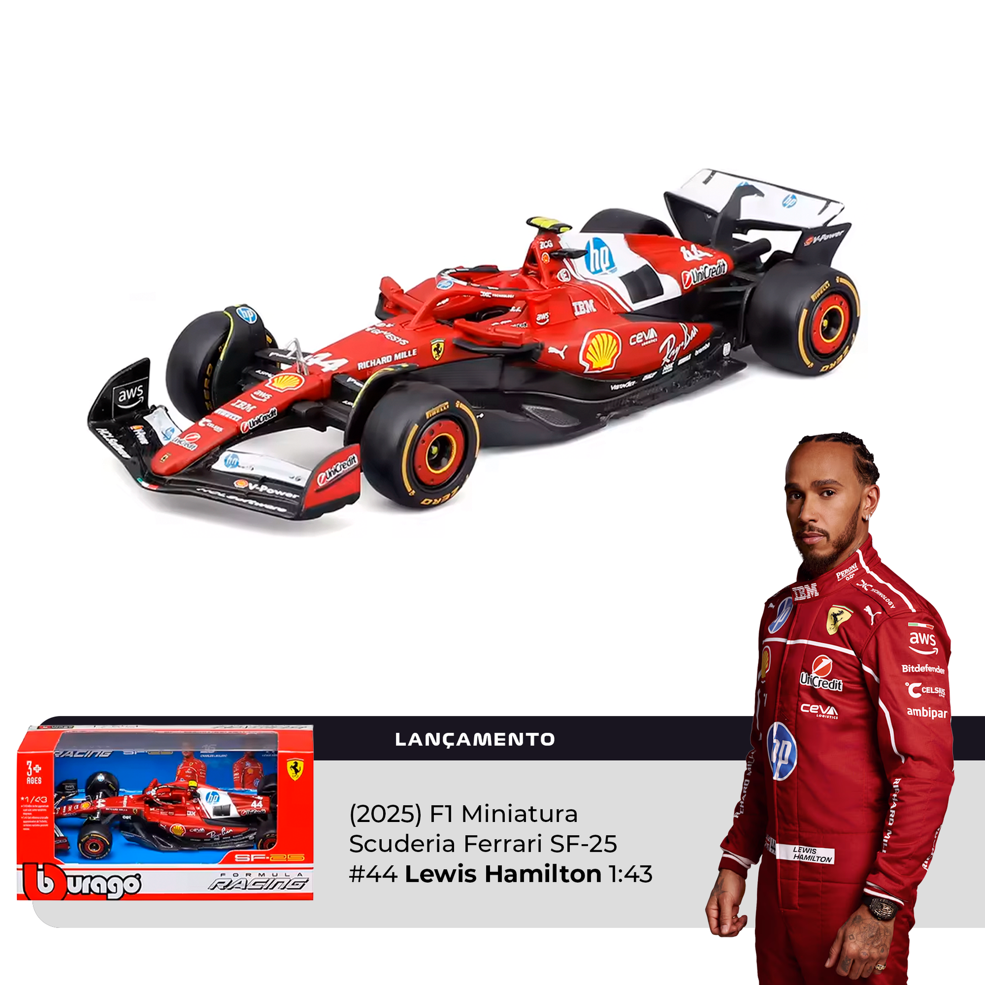 (2025) F1 Miniatura Scuderia Ferrari SF-25 #44 Lewis Hamilton 1:43