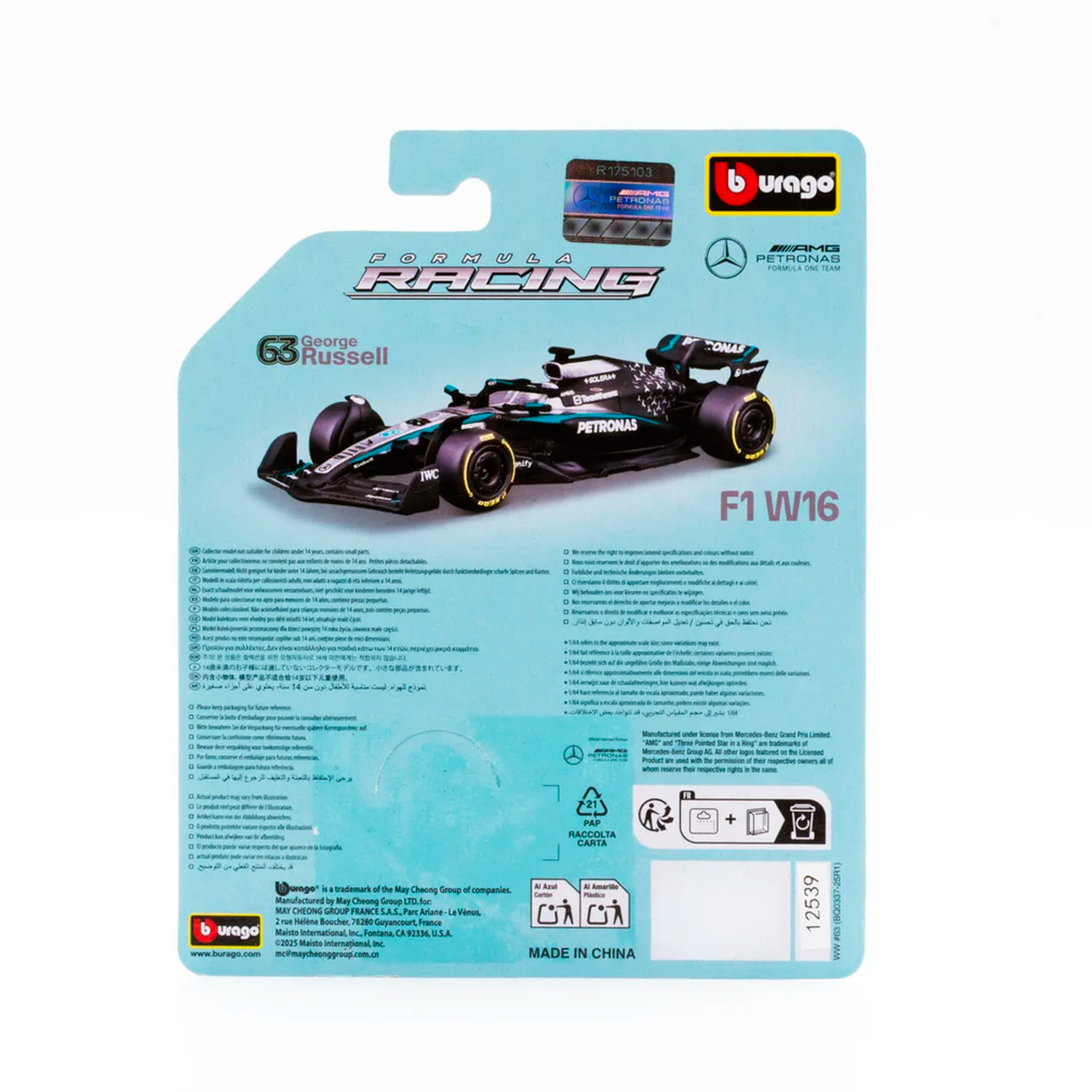 (2025) F1 Miniatura Mercedes-AMG W16 #63 George Russell 1:64